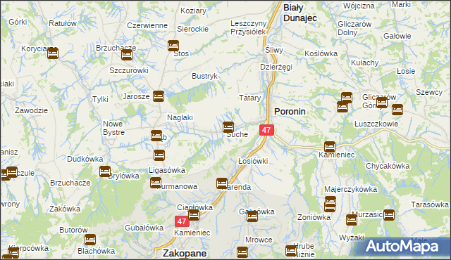 mapa Suche gmina Poronin, Suche gmina Poronin na mapie Targeo