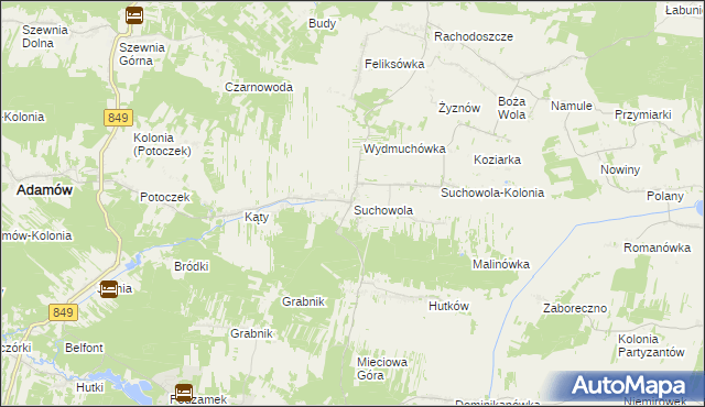 mapa Suchowola gmina Adamów, Suchowola gmina Adamów na mapie Targeo