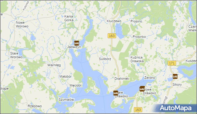 mapa Sulibórz gmina Czaplinek, Sulibórz gmina Czaplinek na mapie Targeo