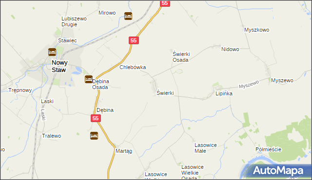 mapa Świerki gmina Nowy Staw, Świerki gmina Nowy Staw na mapie Targeo