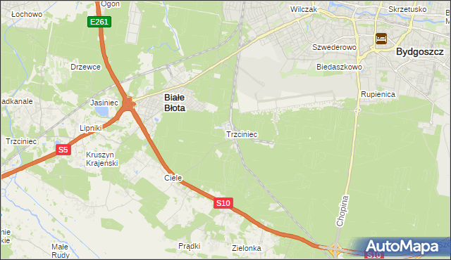 mapa Trzciniec gmina Białe Błota, Trzciniec gmina Białe Błota na mapie Targeo