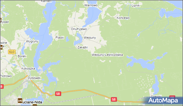 mapa Wejsuny-Leśniczówka, Wejsuny-Leśniczówka na mapie Targeo