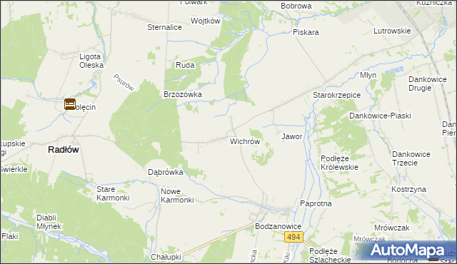 mapa Wichrów gmina Radłów, Wichrów gmina Radłów na mapie Targeo