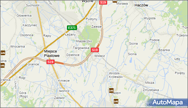 mapa Widacz gmina Miejsce Piastowe, Widacz gmina Miejsce Piastowe na mapie Targeo