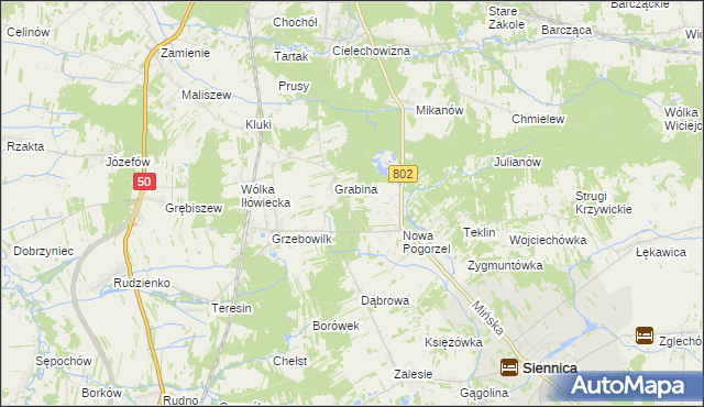 mapa Wiśniówka gmina Siennica, Wiśniówka gmina Siennica na mapie Targeo