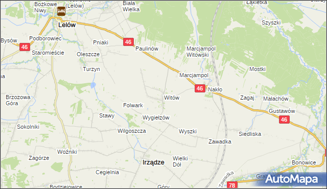 mapa Witów gmina Irządze, Witów gmina Irządze na mapie Targeo