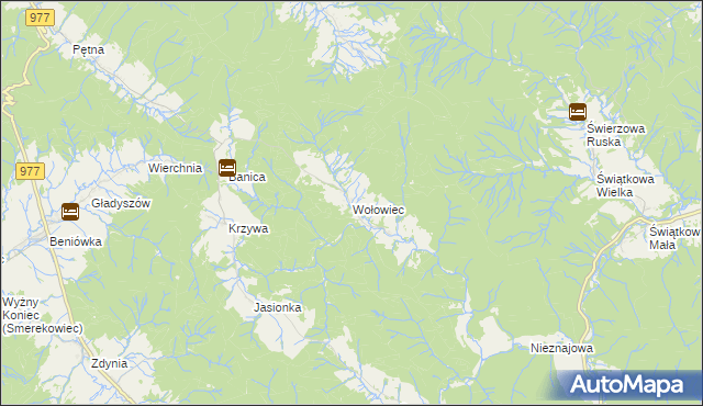 mapa Wołowiec gmina Sękowa, Wołowiec gmina Sękowa na mapie Targeo