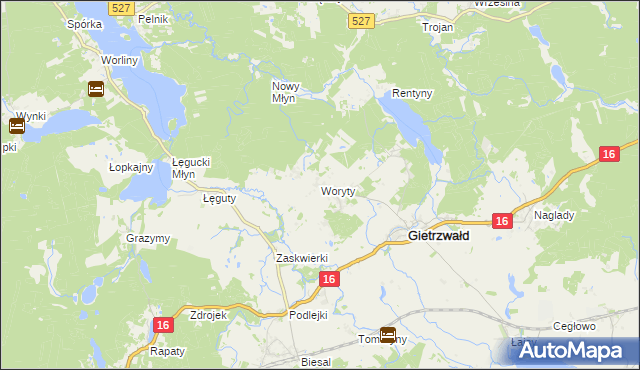 mapa Woryty, Woryty na mapie Targeo