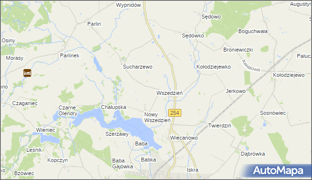mapa Wszedzień gmina Mogilno, Wszedzień gmina Mogilno na mapie Targeo