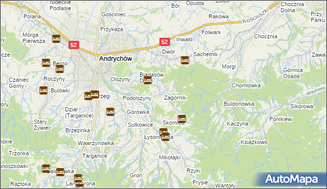 mapa Zagórnik gmina Andrychów, Zagórnik gmina Andrychów na mapie Targeo