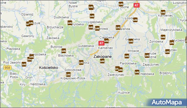 mapa Zakopanego, Zakopane na mapie Targeo