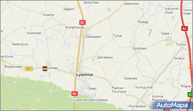mapa Zakrzewko gmina Łysomice, Zakrzewko gmina Łysomice na mapie Targeo