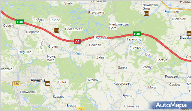 mapa Zalas gmina Krzeszowice, Zalas gmina Krzeszowice na mapie Targeo