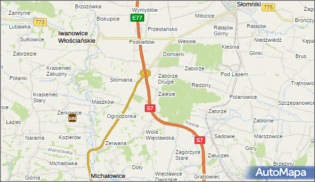 mapa Zalesie gmina Iwanowice, Zalesie gmina Iwanowice na mapie Targeo
