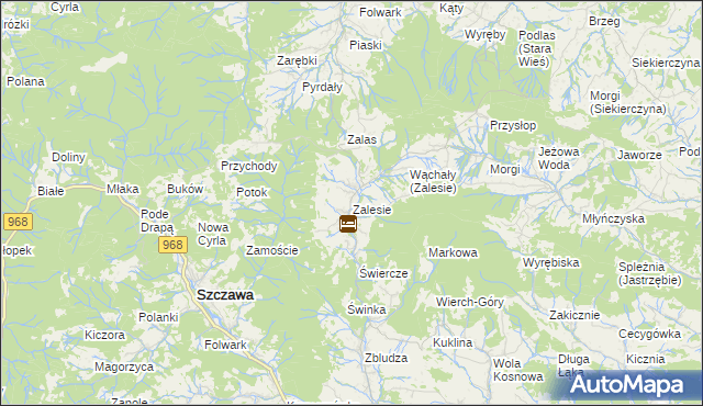mapa Zalesie gmina Kamienica, Zalesie gmina Kamienica na mapie Targeo