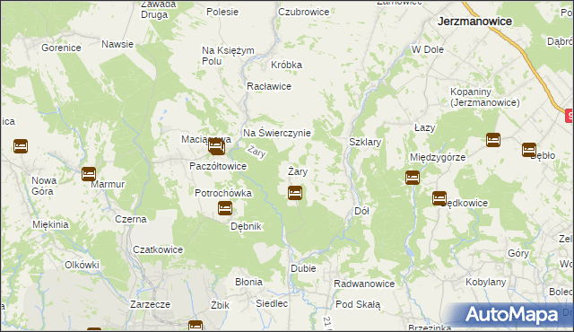 mapa Żary gmina Krzeszowice, Żary gmina Krzeszowice na mapie Targeo