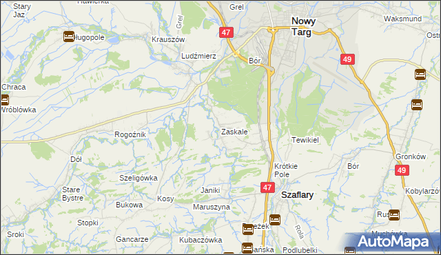 mapa Zaskale gmina Szaflary, Zaskale gmina Szaflary na mapie Targeo