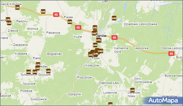 mapa Złoty Potok gmina Janów, Złoty Potok gmina Janów na mapie Targeo