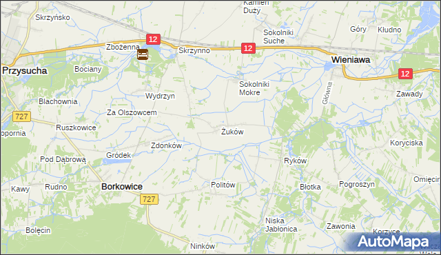 mapa Żuków gmina Wieniawa, Żuków gmina Wieniawa na mapie Targeo