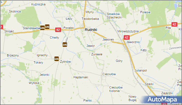 mapa Żurawie gmina Rudniki, Żurawie gmina Rudniki na mapie Targeo
