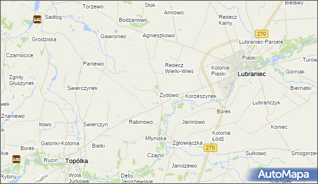 mapa Żydowo gmina Lubraniec, Żydowo gmina Lubraniec na mapie Targeo