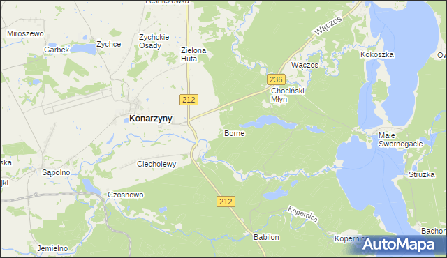 mapa Borne gmina Chojnice, Borne gmina Chojnice na mapie Targeo