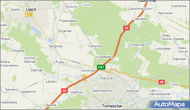 mapa Kruszewiec gmina Lubochnia, Kruszewiec gmina Lubochnia na mapie Targeo