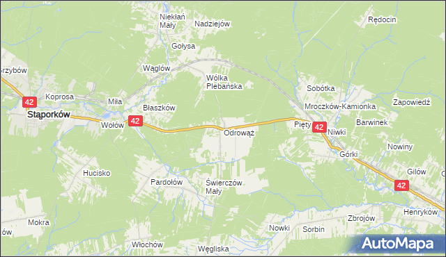 mapa Odrowąż gmina Stąporków, Odrowąż gmina Stąporków na mapie Targeo