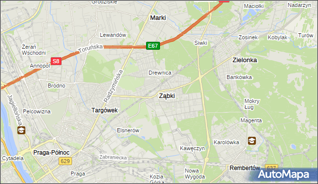 mapa Ząbki powiat wołomiński, Ząbki powiat wołomiński na mapie Targeo