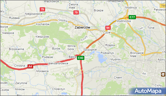 mapa Szczyglice gmina Zabierzów, Szczyglice gmina Zabierzów na mapie Targeo