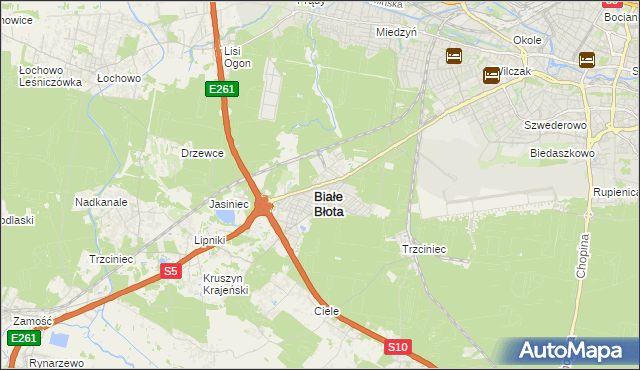 mapa Białe Błota powiat bydgoski, Białe Błota powiat bydgoski na mapie Targeo