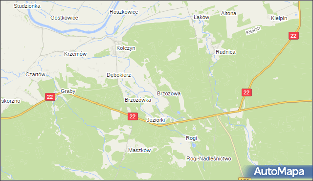 mapa Brzozowa gmina Krzeszyce, Brzozowa gmina Krzeszyce na mapie Targeo