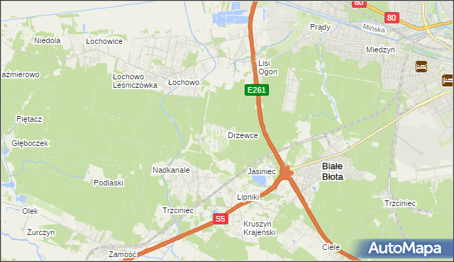 mapa Drzewce gmina Białe Błota, Drzewce gmina Białe Błota na mapie Targeo