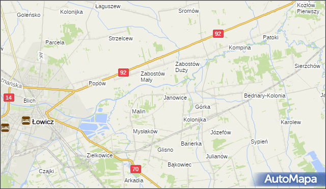 mapa Janowice gmina Nieborów, Janowice gmina Nieborów na mapie Targeo