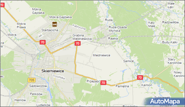 mapa Miedniewice gmina Skierniewice, Miedniewice gmina Skierniewice na mapie Targeo