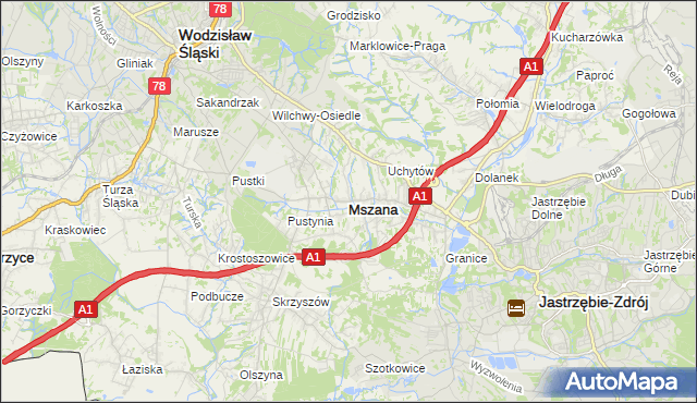 mapa Mszana powiat wodzisławski, Mszana powiat wodzisławski na mapie Targeo