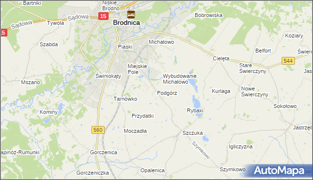 mapa Podgórz gmina Brodnica, Podgórz gmina Brodnica na mapie Targeo