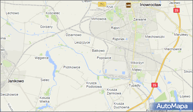 mapa Popowice gmina Inowrocław, Popowice gmina Inowrocław na mapie Targeo