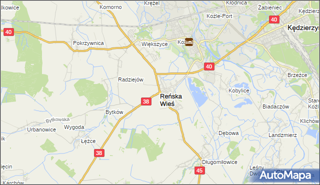 mapa Reńska Wieś powiat kędzierzyńsko-kozielski, Reńska Wieś powiat kędzierzyńsko-kozielski na mapie Targeo