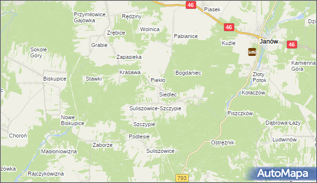 mapa Siedlec gmina Janów, Siedlec gmina Janów na mapie Targeo