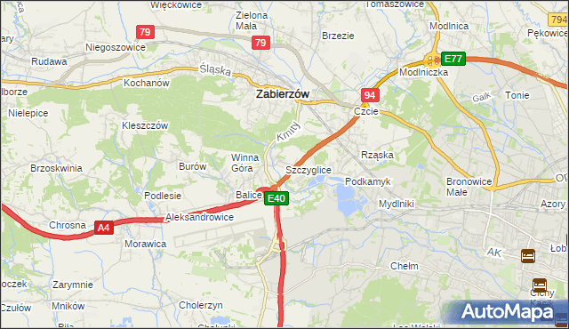mapa Szczyglice gmina Zabierzów, Szczyglice gmina Zabierzów na mapie Targeo