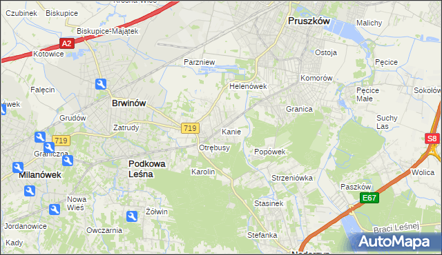 mapa Kanie gmina Brwinów, Kanie gmina Brwinów na mapie Targeo