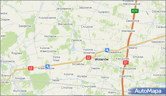 mapa Kolonia Wolanów, Kolonia Wolanów na mapie Targeo