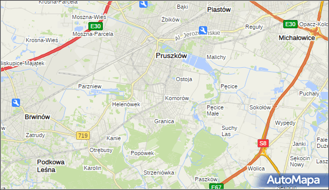 mapa Komorów gmina Michałowice, Komorów gmina Michałowice na mapie Targeo