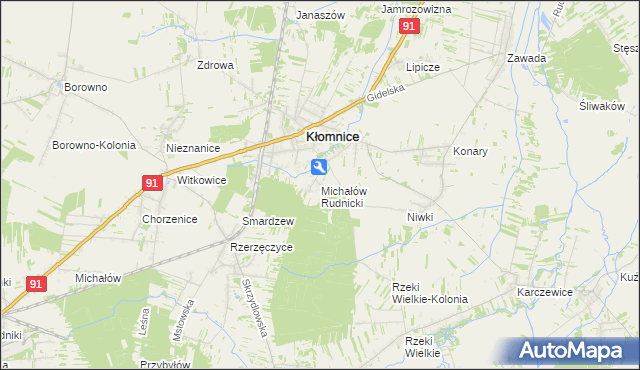 mapa Michałów gmina Kłomnice, Michałów gmina Kłomnice na mapie Targeo