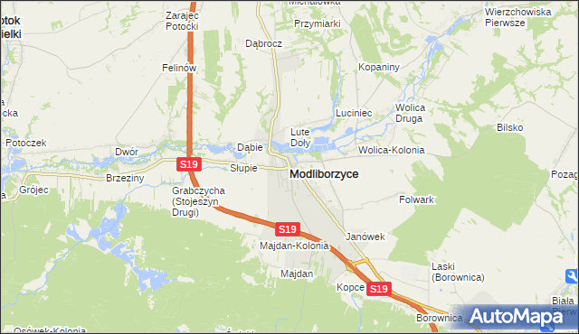 mapa Modliborzyce powiat janowski, Modliborzyce powiat janowski na mapie Targeo