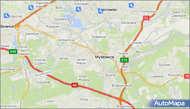 mapa Mysłowice, Mysłowice na mapie Targeo
