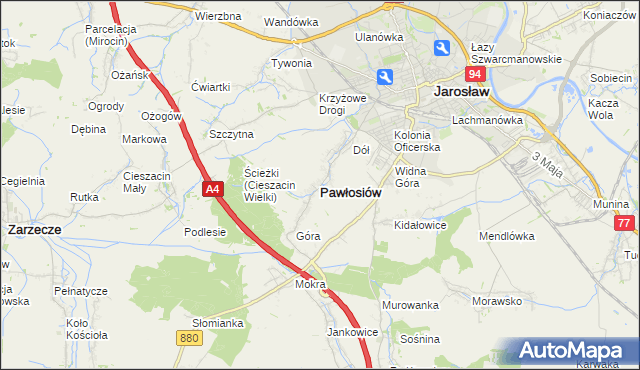 mapa Pawłosiów, Pawłosiów na mapie Targeo