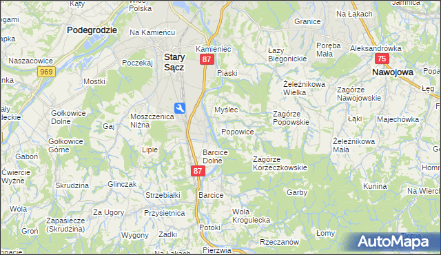 mapa Popowice gmina Stary Sącz, Popowice gmina Stary Sącz na mapie Targeo