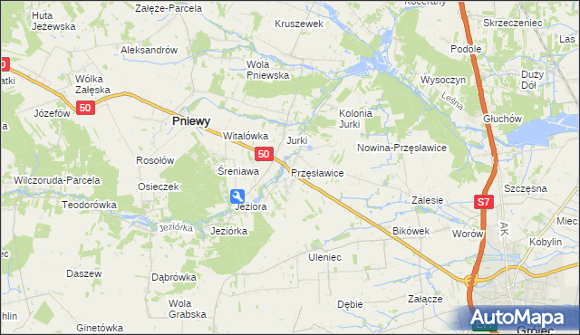 mapa Przęsławice gmina Pniewy, Przęsławice gmina Pniewy na mapie Targeo